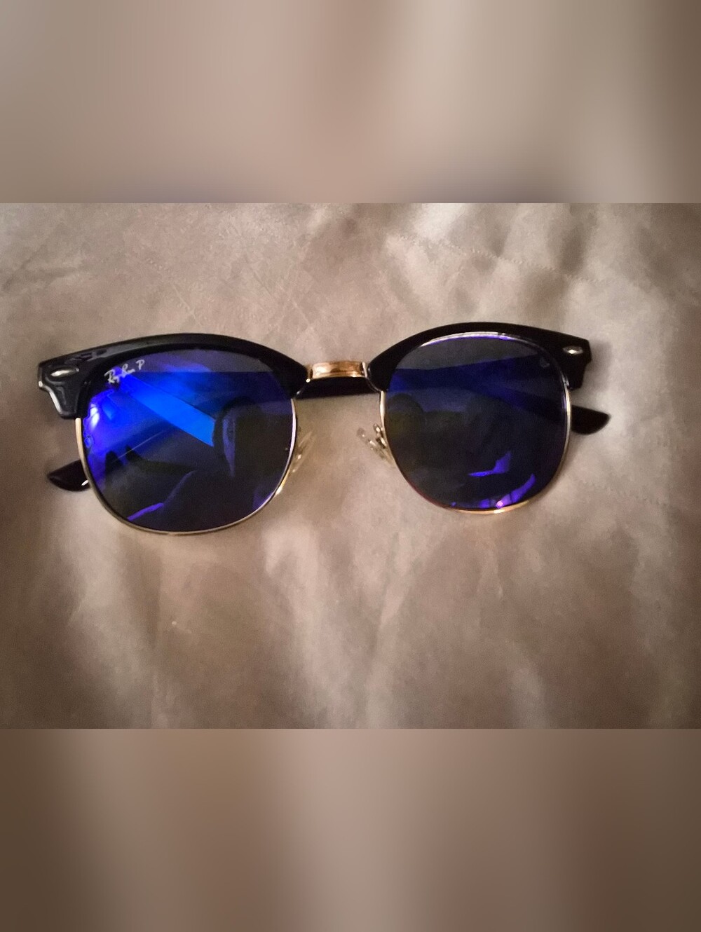 Ray-Ban RB3016 Clubmaster Blue Mirror Sunglasses Black Gold